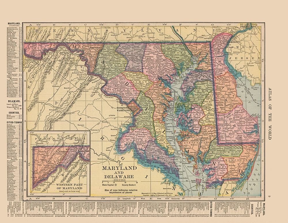 Maryland,  Delaware - Hammond 1910 art print by Hammond for $57.95 CAD