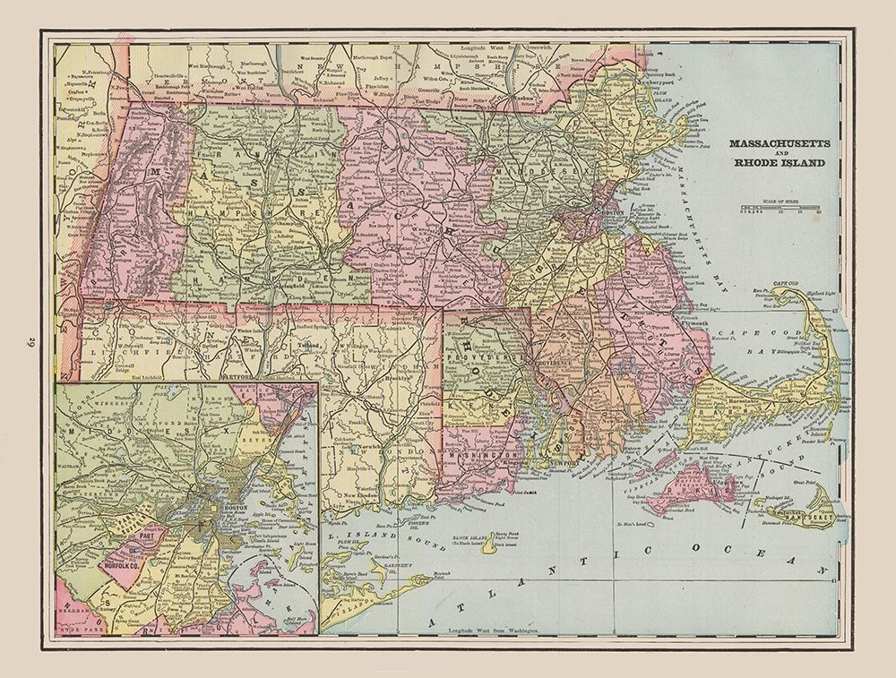Massachusetts - Rhode Island - Cram 1892 art print by Cram for $57.95 CAD