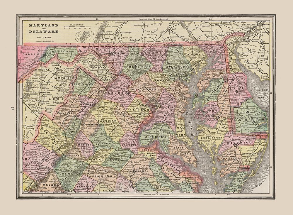 Maryland - Delaware - Cram 1892 art print by Cram for $57.95 CAD