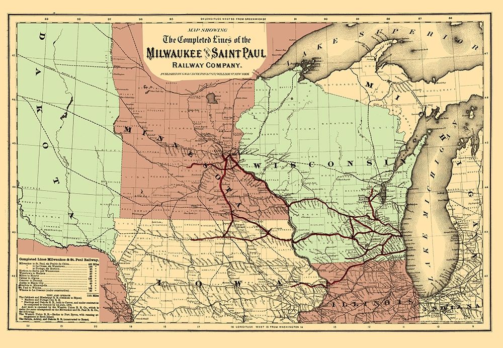 Milwaukee and Saint Paul Railway - Colton 1872 art print by Colton for $57.95 CAD