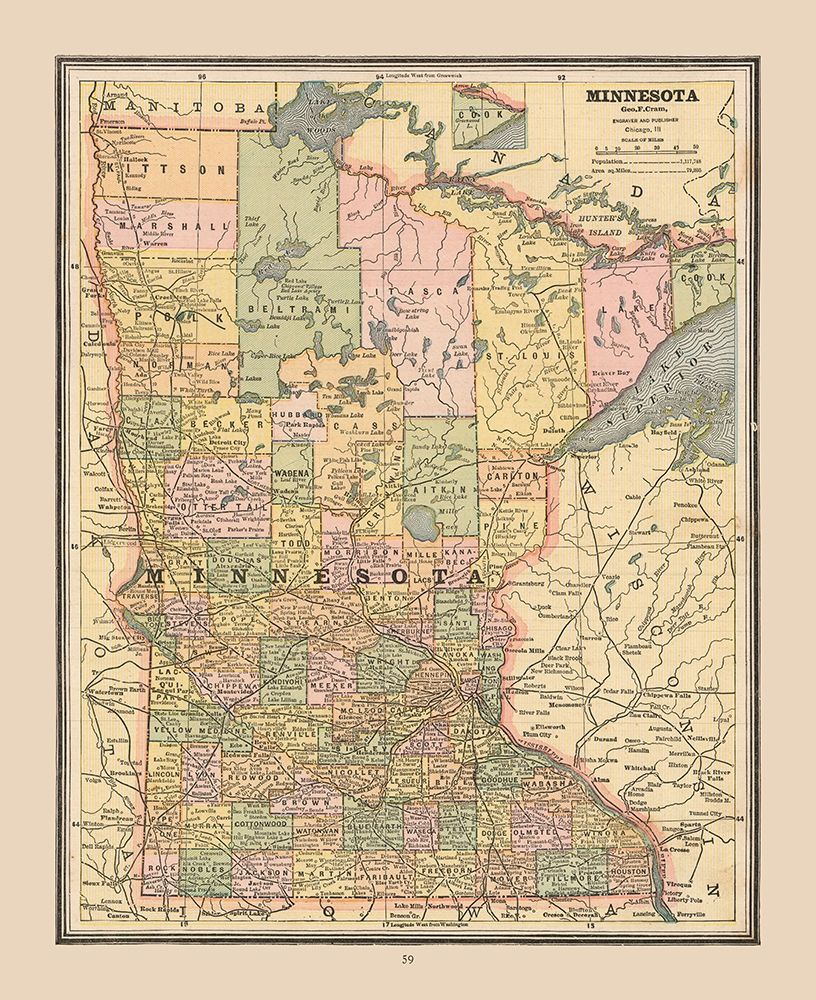 Minnesota, United States - Cram 1888 art print by Cram for $57.95 CAD