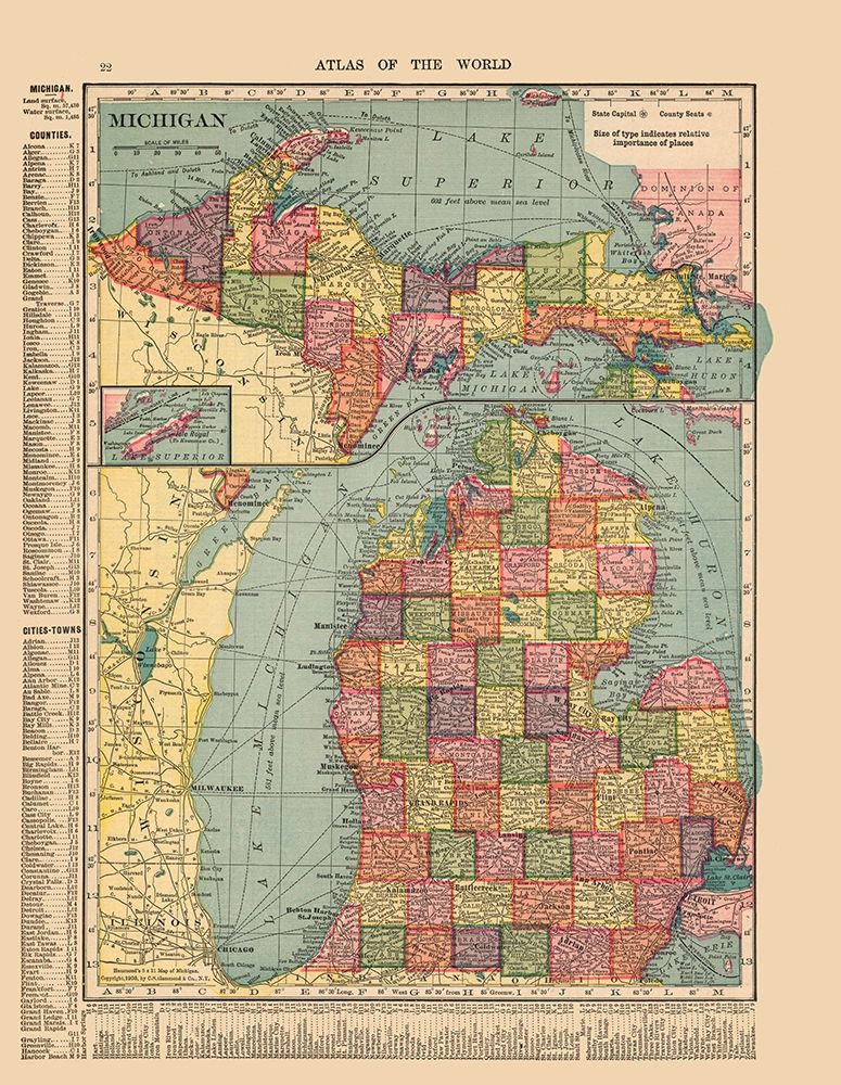 Michigan - Hammond 1910 art print by Hammond for $57.95 CAD