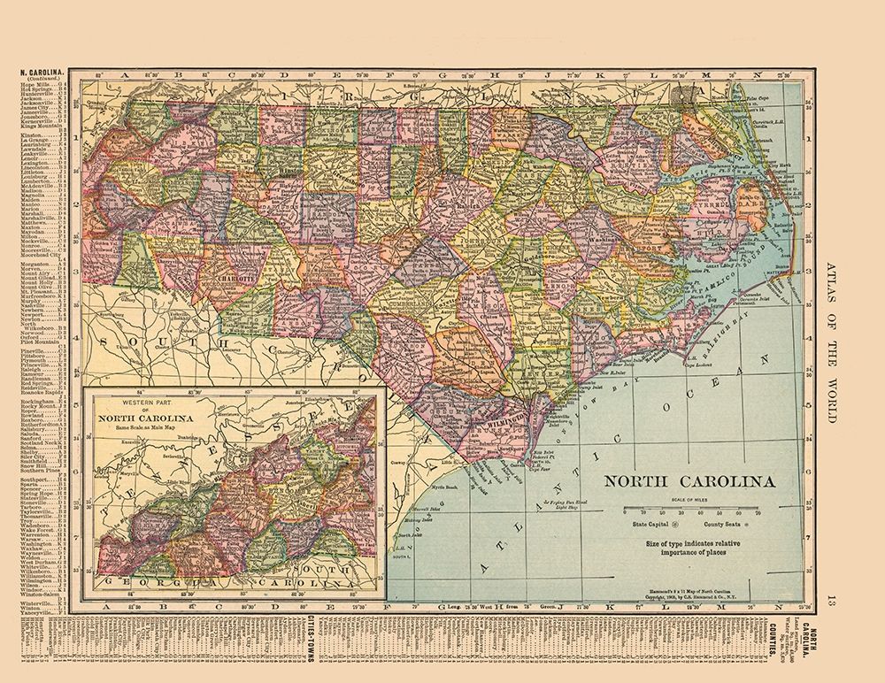 North Carolina - Hammond 1910 art print by Hammond for $57.95 CAD