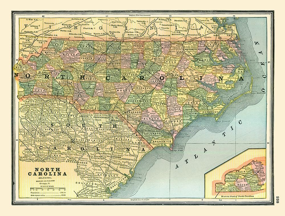 North Carolina - Johnson 1888 art print by Johnson for $57.95 CAD
