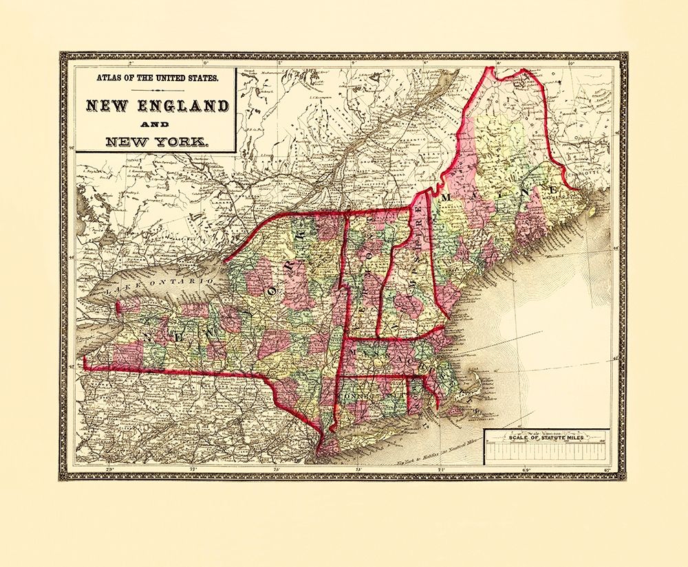 New England, New York - Lloyd 1873 art print by Lloyd for $57.95 CAD