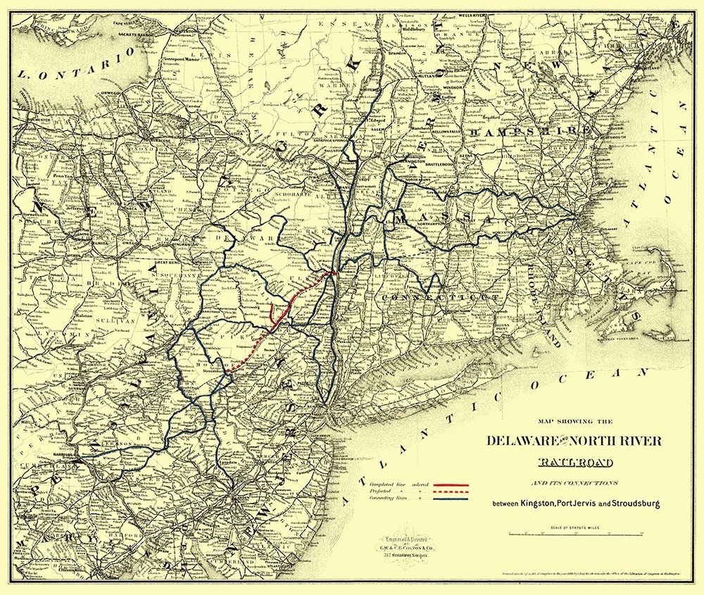 Delaware and North River Railroad - Colton 1890 art print by Colton for $57.95 CAD