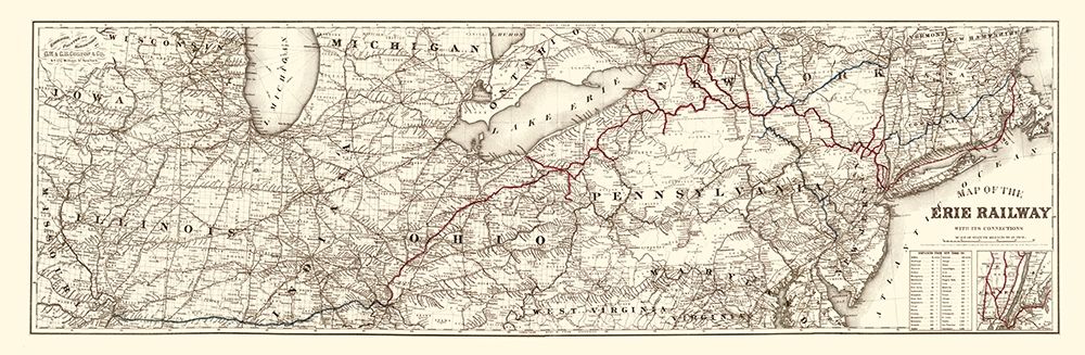Erie Railway with Connections - Colton 1869 art print by Colton for $57.95 CAD