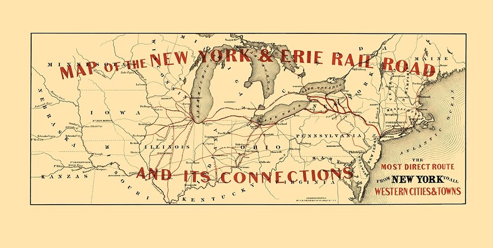 New York and Erie Railroad and Connections 1855 art print by Colton for $57.95 CAD