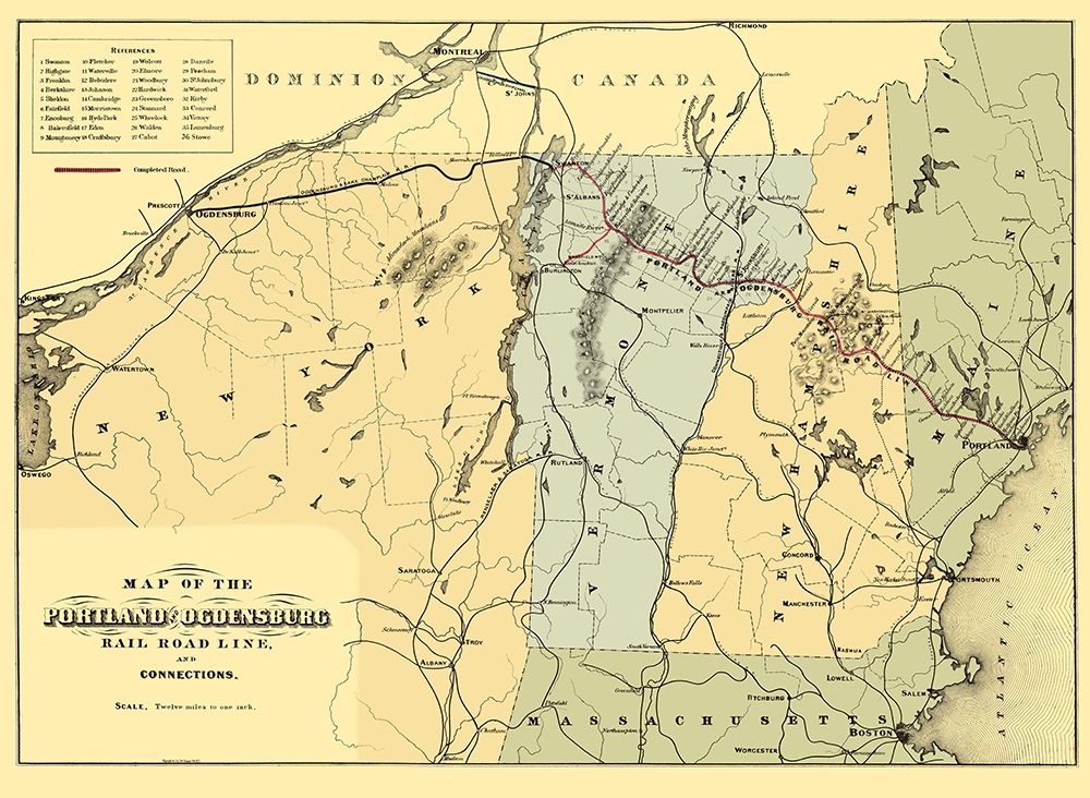 Portland and Ogdensburg Railroad - Hatch 1850 art print by Hatch for $57.95 CAD