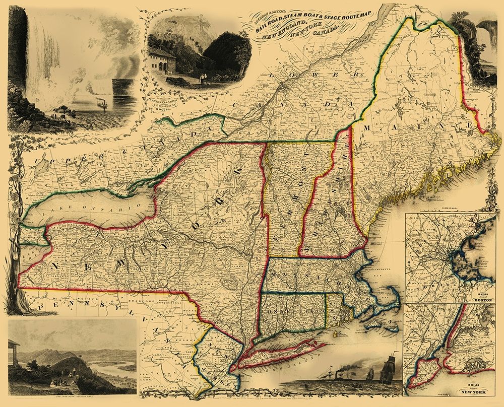 Railroad, Steam Boat, Stage Routes - Sherman 1850 art print by Sherman for $57.95 CAD