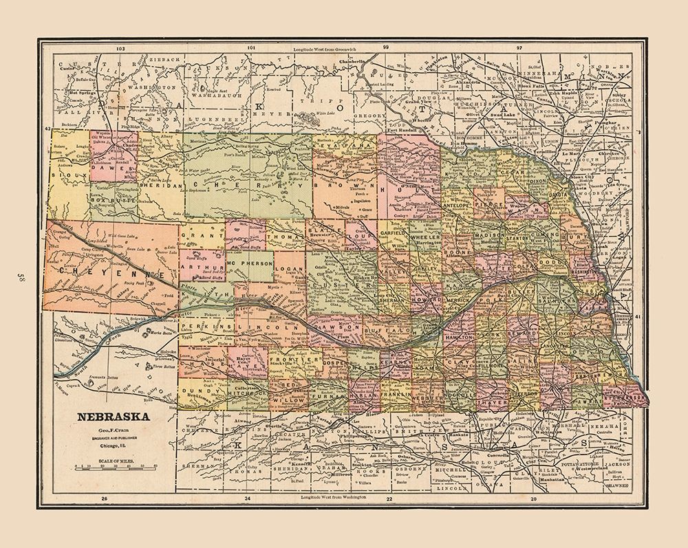 Nebraska - Cram 1888 art print by Cram for $57.95 CAD