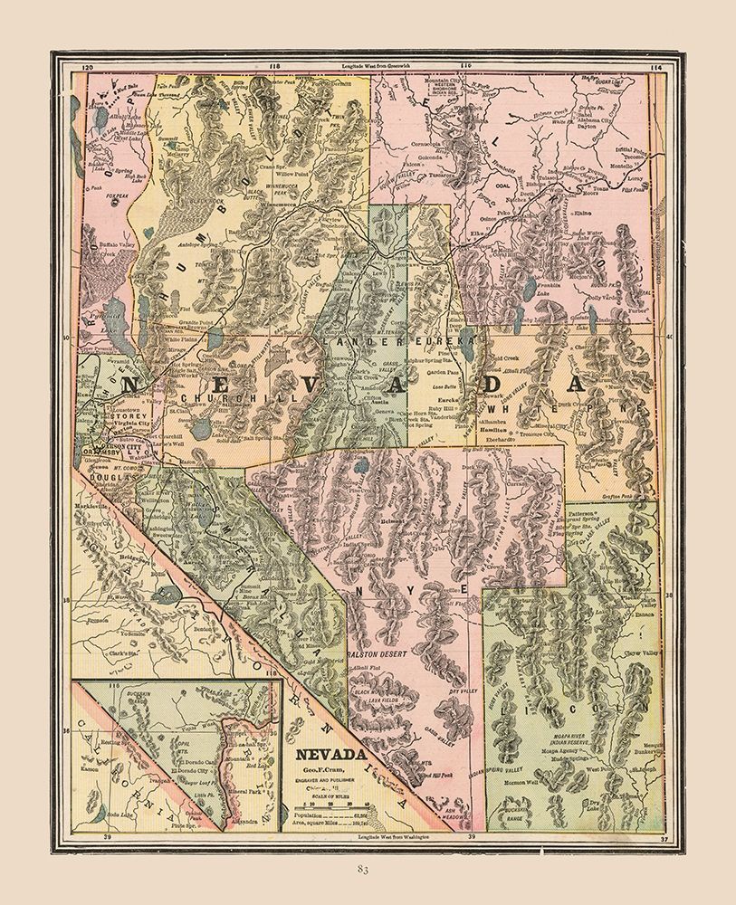 Nevada, United States - Cram 1888 art print by Cram for $57.95 CAD