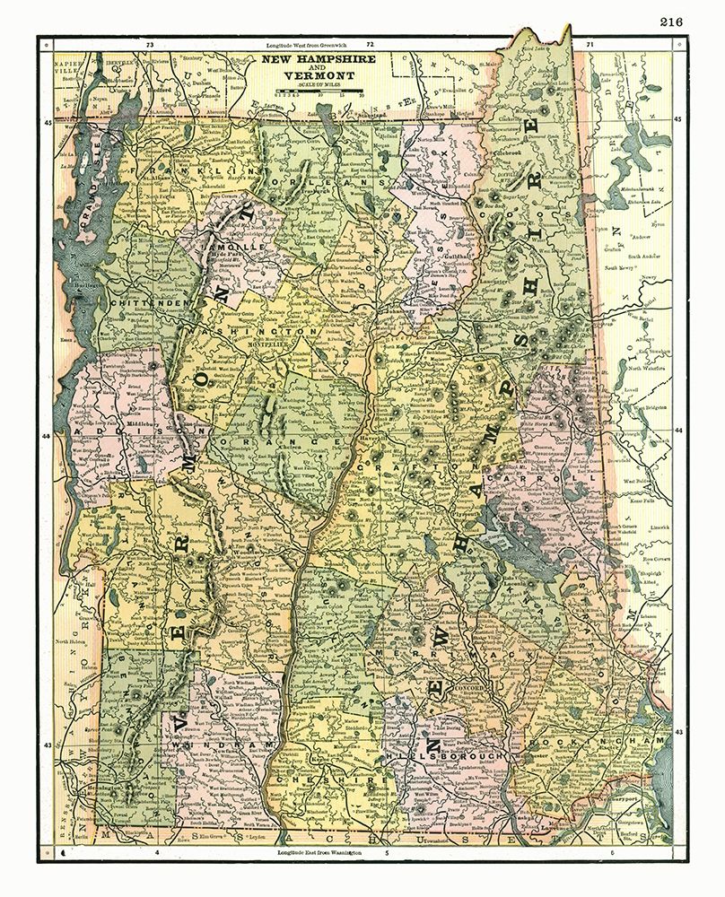 New Hampshire, Vermont - Johnson 1888 art print by Johnson for $57.95 CAD