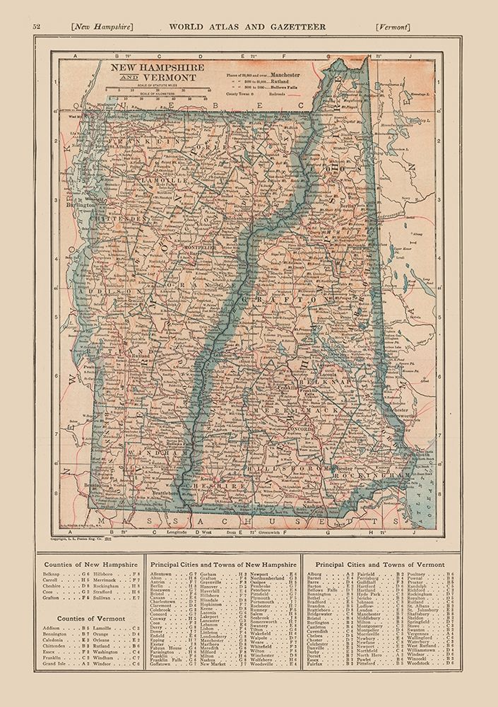 New Hampshire, Vermont - Reynold 1921 art print by Reynold for $57.95 CAD