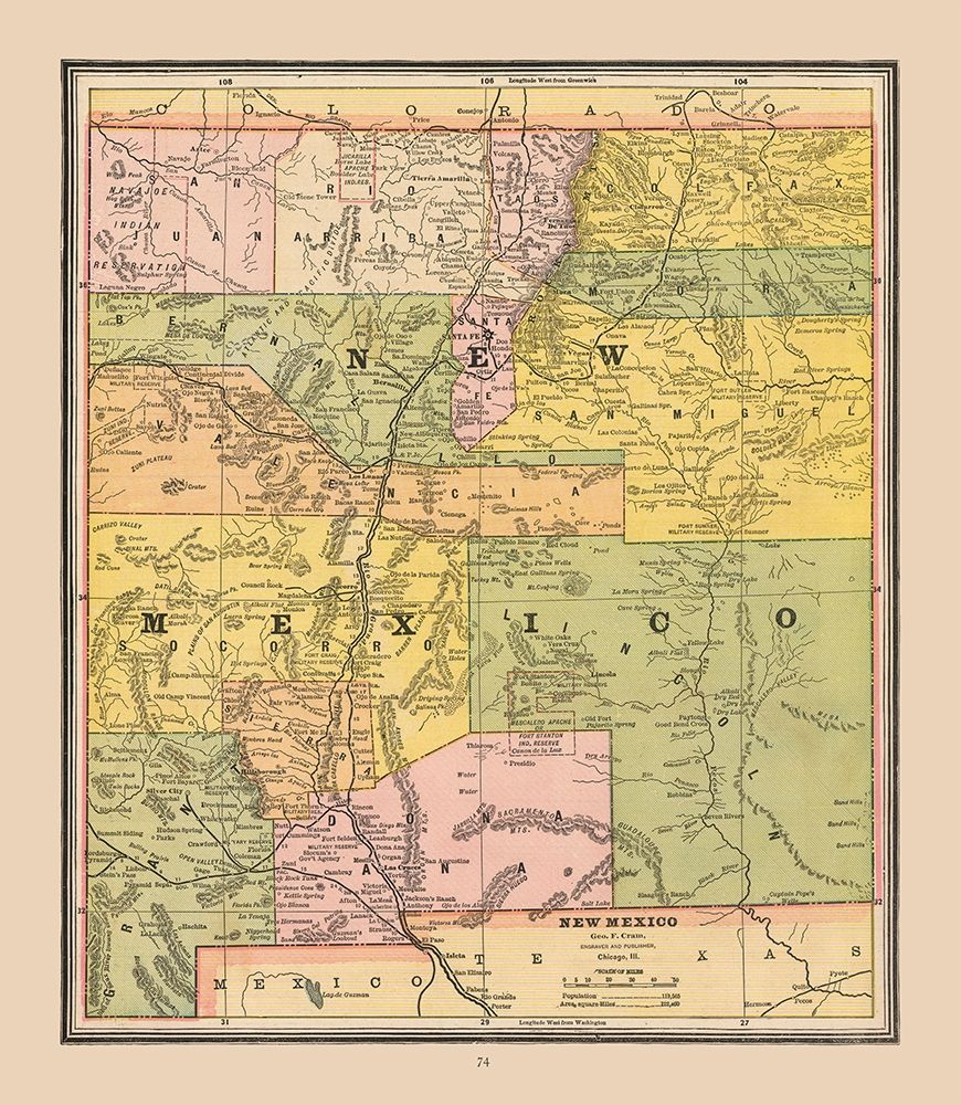 New Mexico, United States - Cram 1888 art print by Cram for $57.95 CAD