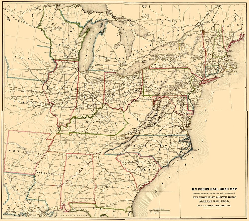 North East and South West Alabama 1854 art print by Poor for $57.95 CAD