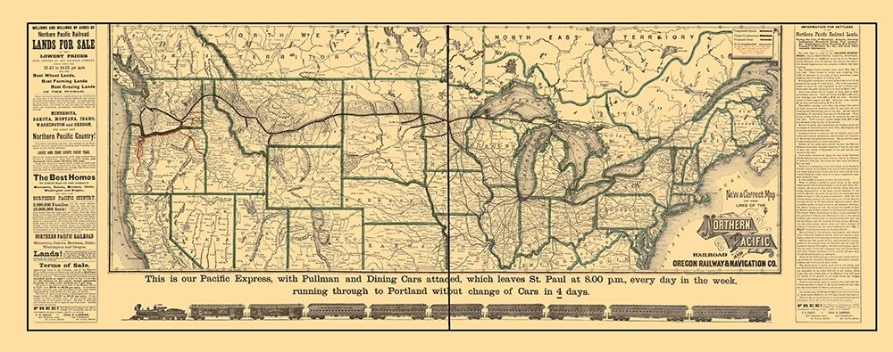 Northern Pacific Railroad - Rand McNally 1883 art print by Rand McNally for $57.95 CAD