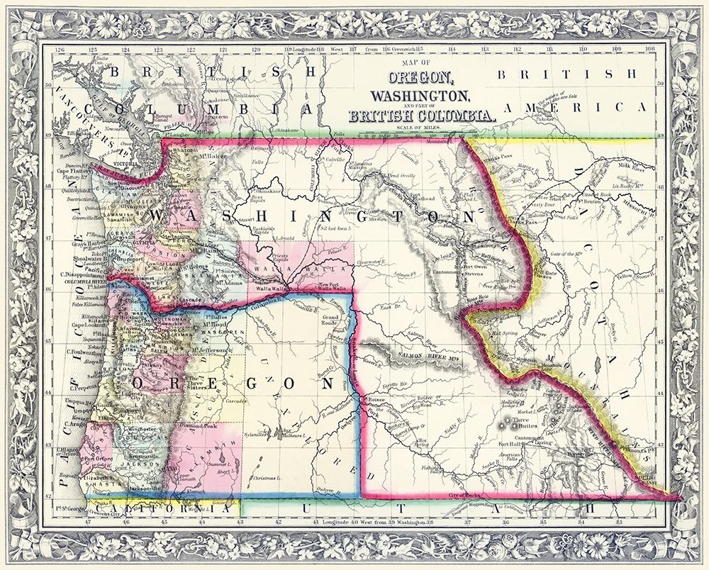 Oregon, Washington, Part of British Columbia - art print by Unknown for $57.95 CAD