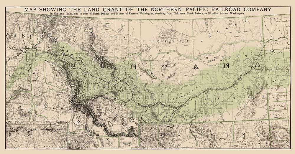 Northern Pacific Railroad Land Grants 1890 art print by Rand McNally for $57.95 CAD