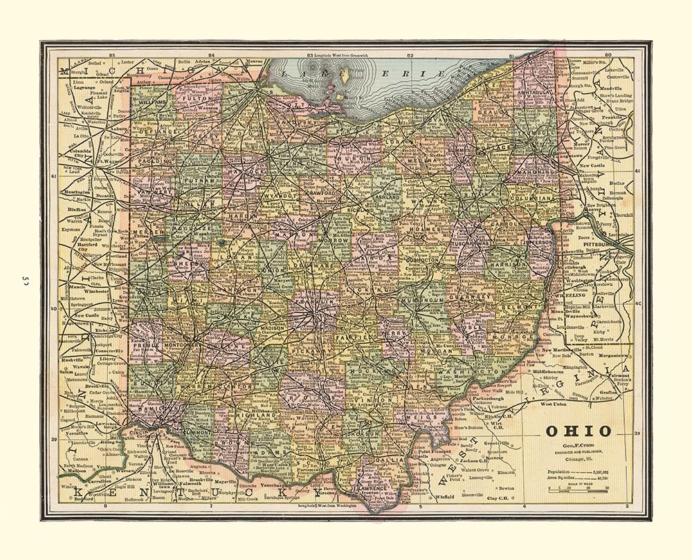 Ohio - Cram 1888 art print by Cram for $57.95 CAD