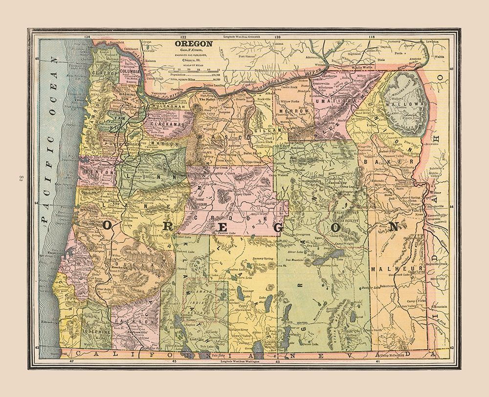 Oregon, United States - Cram 1888 art print by Cram for $57.95 CAD