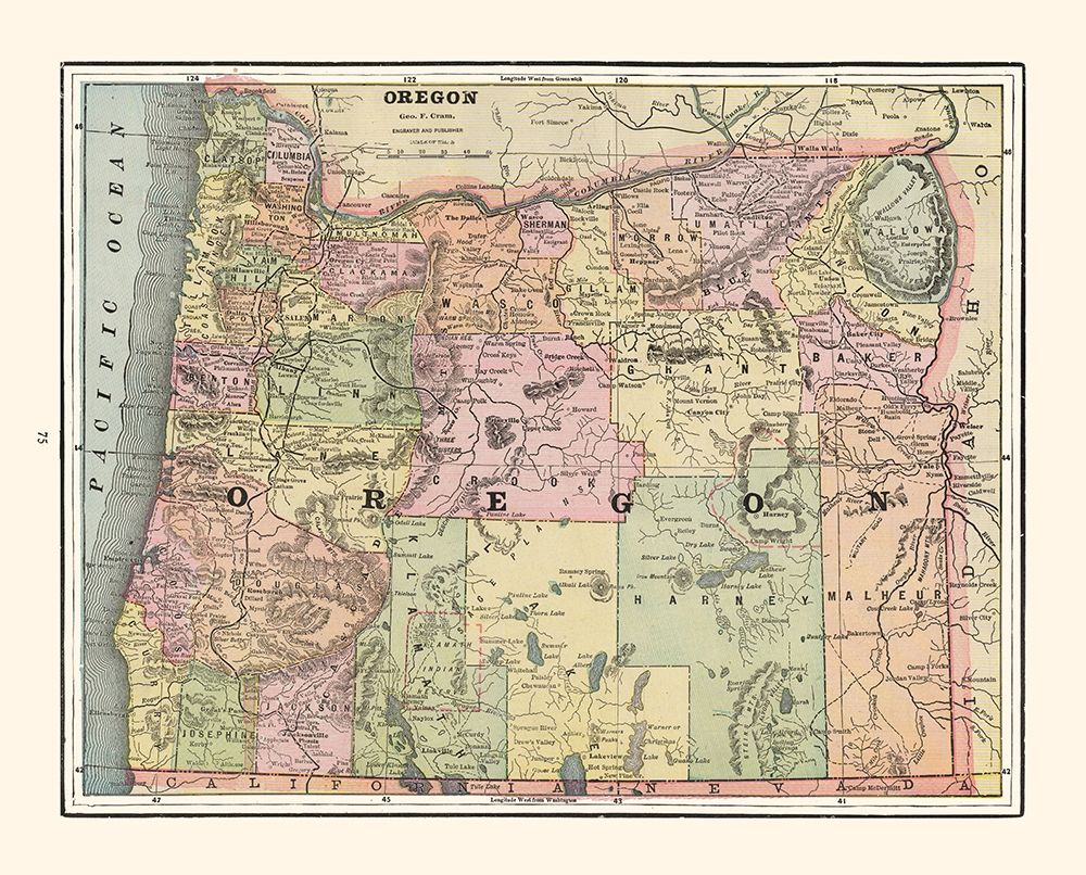 Oregon - Cram 1892 art print by Cram for $57.95 CAD
