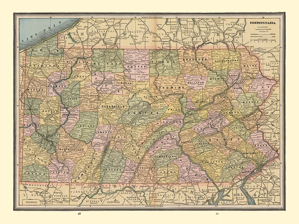 Pennsylvania - Cram 1888 art print by Cram for $57.95 CAD
