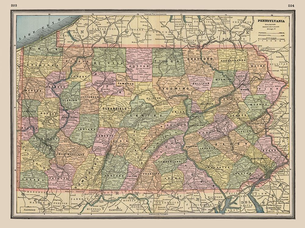 Pennsylvania - Johnson 1888 art print by Johnson for $57.95 CAD