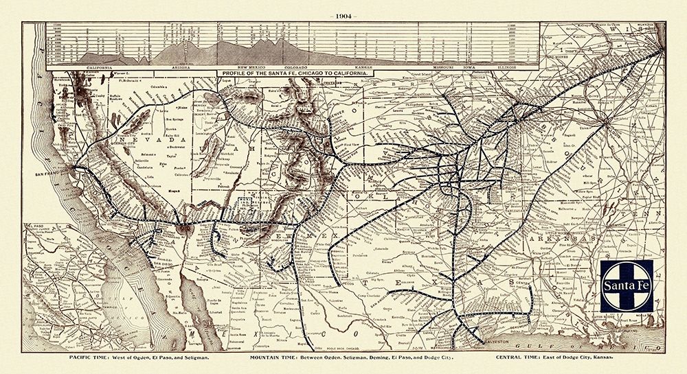 Santa Fe Railroad, Chicago to California 1904 art print by Poole for $57.95 CAD