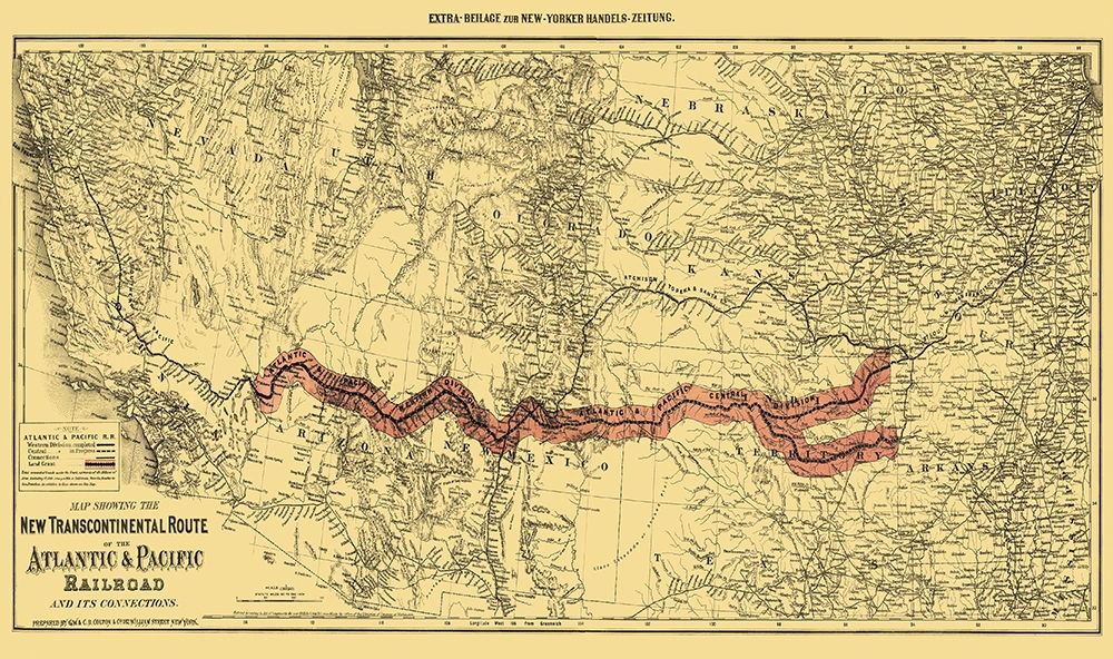 Atlantic and Pacific Railroad and Connections 1883 art print by Colton for $57.95 CAD