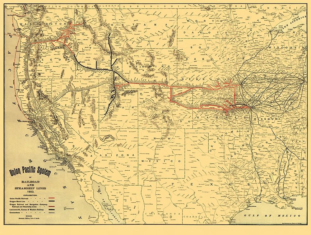Union Pacific Railroad and Steamship Lines 1900 art print by Rand McNally for $57.95 CAD