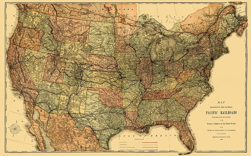 Pacific Railroads - Rand McNally 1883 art print by Rand McNally for $57.95 CAD
