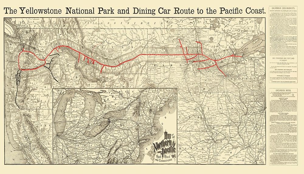 Northern Pacific Railroad, Yellowstone Route 1897 art print by Rand McNally for $57.95 CAD