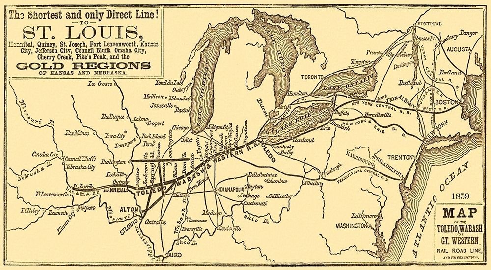 Toledo, Wabash and Gt Western Railroad Line 1859 art print by Unknown for $57.95 CAD