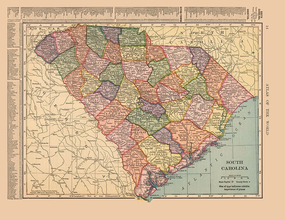 South Carolina - Hammond 1910 art print by Hammond for $57.95 CAD