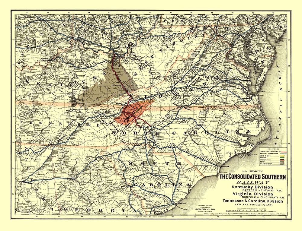 Consolidated Southern Railway - Colton 1883 art print by Colton for $57.95 CAD