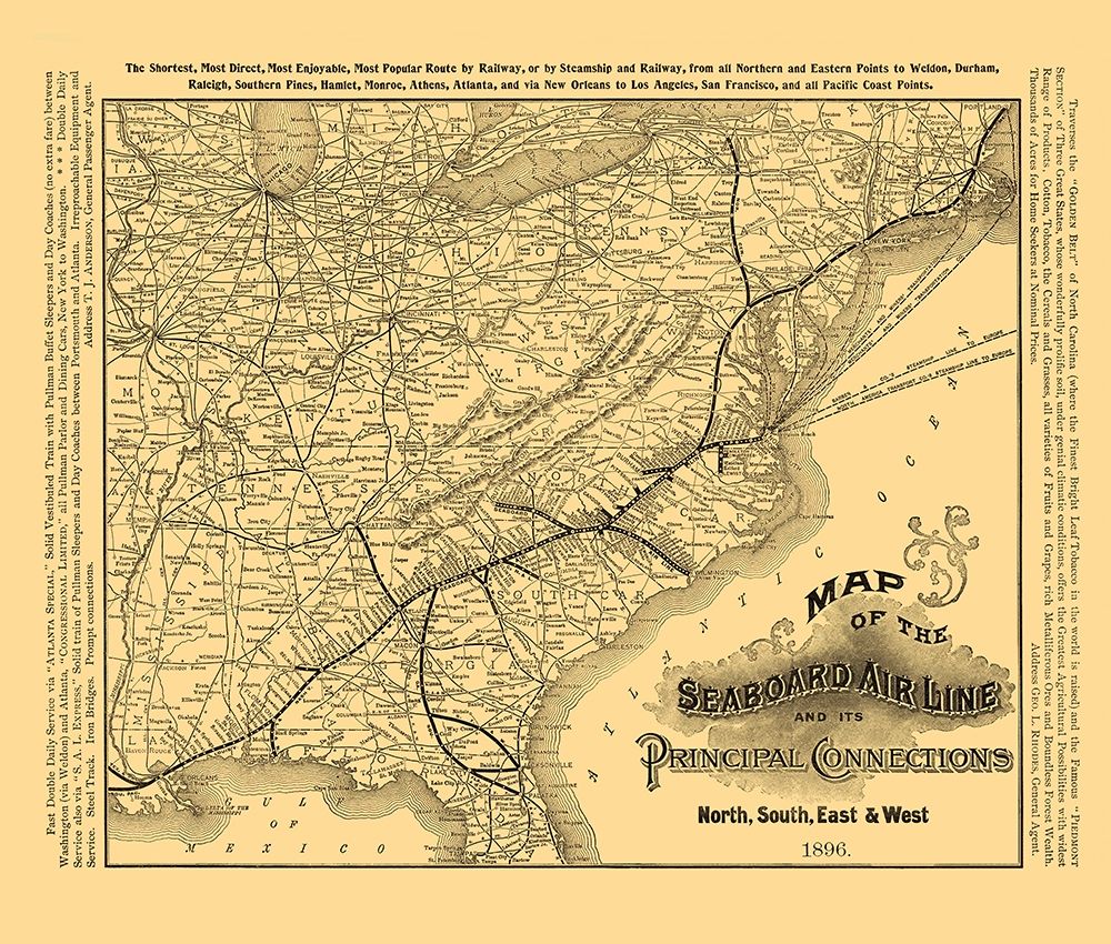 Seaboard Air Line Railroad - Rand McNally 1896 art print by Rand McNally for $57.95 CAD