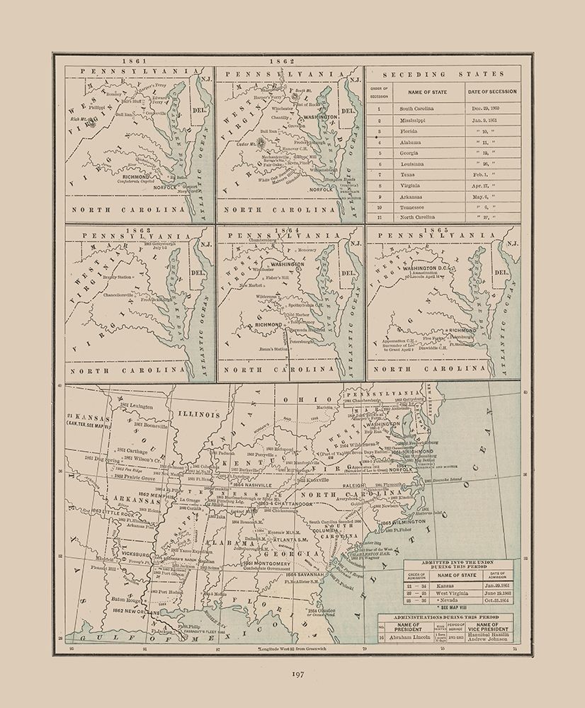 Seceding States 1860-1865 - Cram 1892 art print by Cram for $57.95 CAD