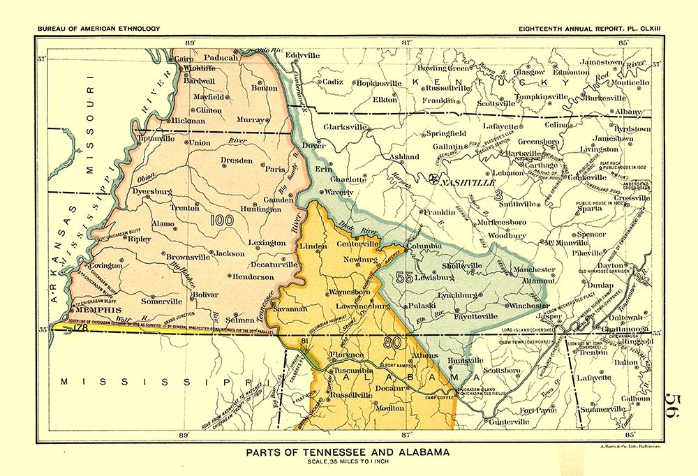 Tennessee - Alabama - Hoen 1896 art print by Hoen for $57.95 CAD