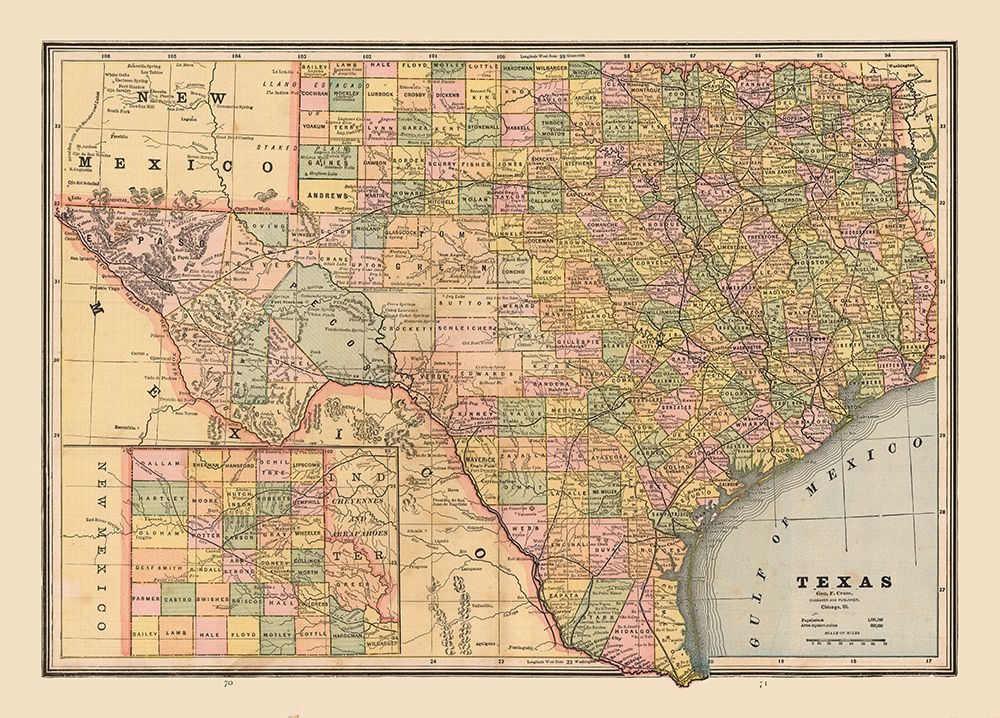 Texas, United States - Cram 1888 art print by Cram for $57.95 CAD