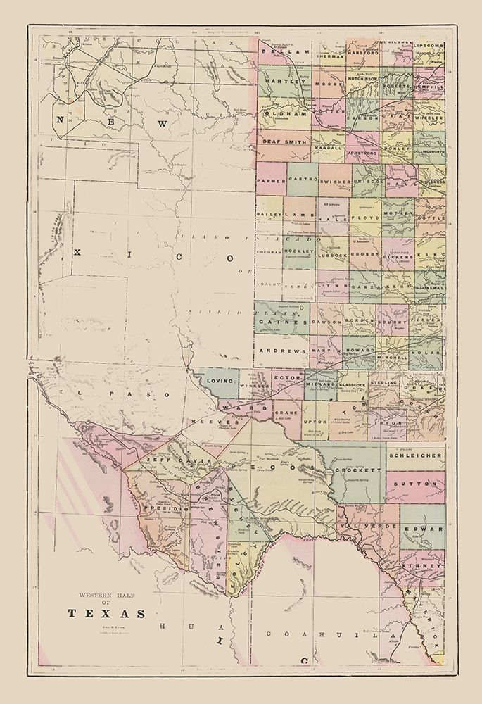 Western Texas - Cram 1892 art print by Cram for $57.95 CAD