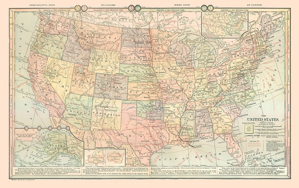 United States - Time Zones - Monteith 1882 art print by Monteith for $57.95 CAD