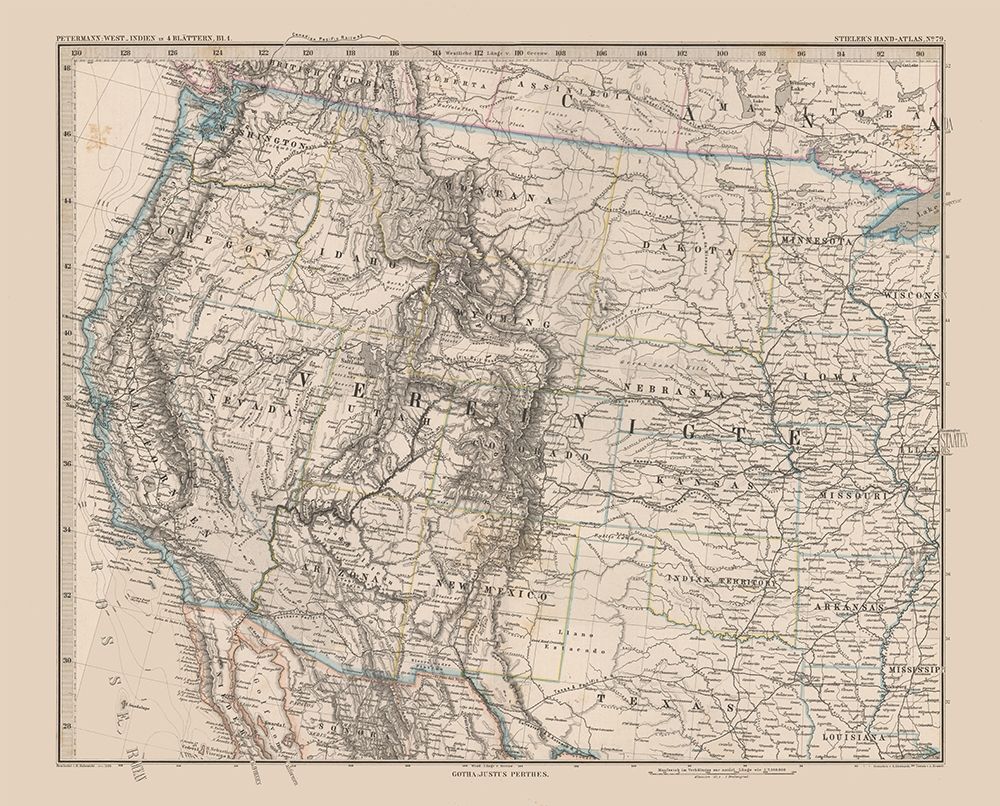 Western United States - Stieler 1885 art print by Stieler for $57.95 CAD