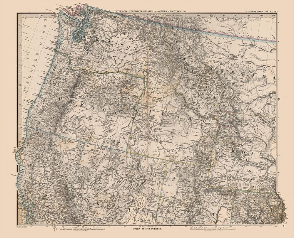 Northwest United States - Stieler 1885 art print by Stieler for $57.95 CAD