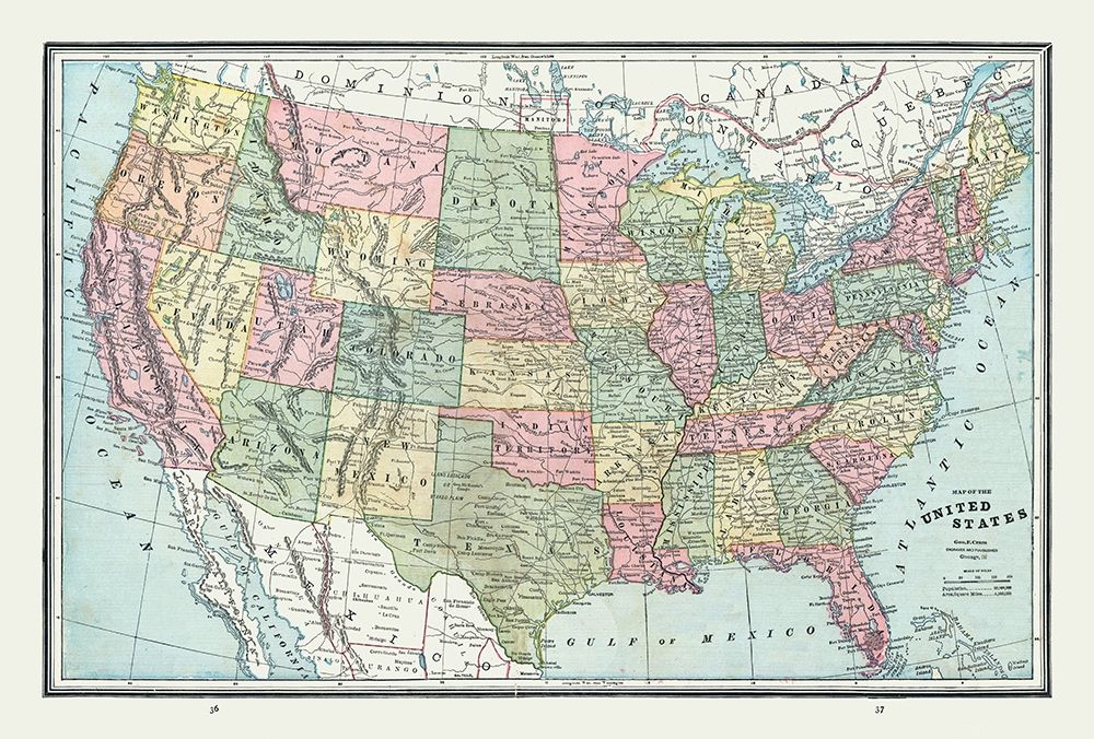 United States - Cram 1888 art print by Cram for $57.95 CAD
