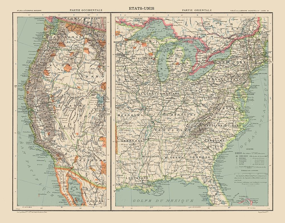 West and East United States - Schrader 1908 art print by Schrader for $57.95 CAD