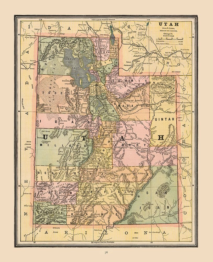 Utah, United States - Cram 1888 art print by Cram for $57.95 CAD