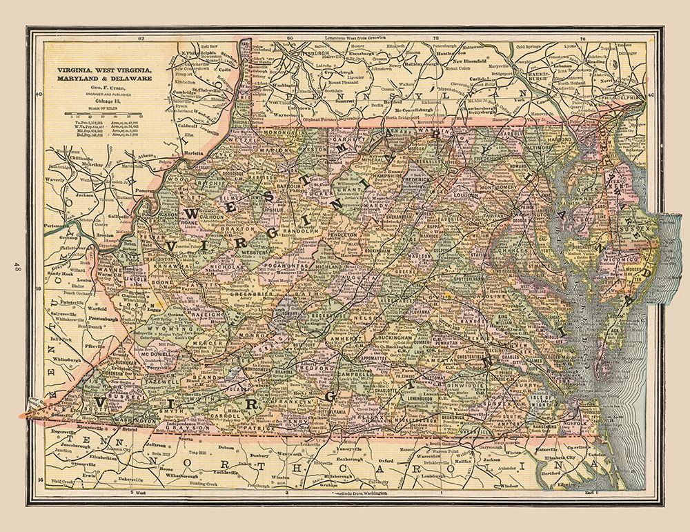 Virginia, West Virginia - Cram 1888 art print by Cram for $57.95 CAD