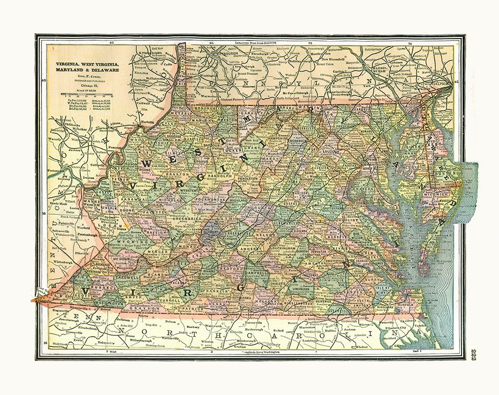 Virginia, Maryland, Delaware - Johnson 1888 art print by Johnson for $57.95 CAD