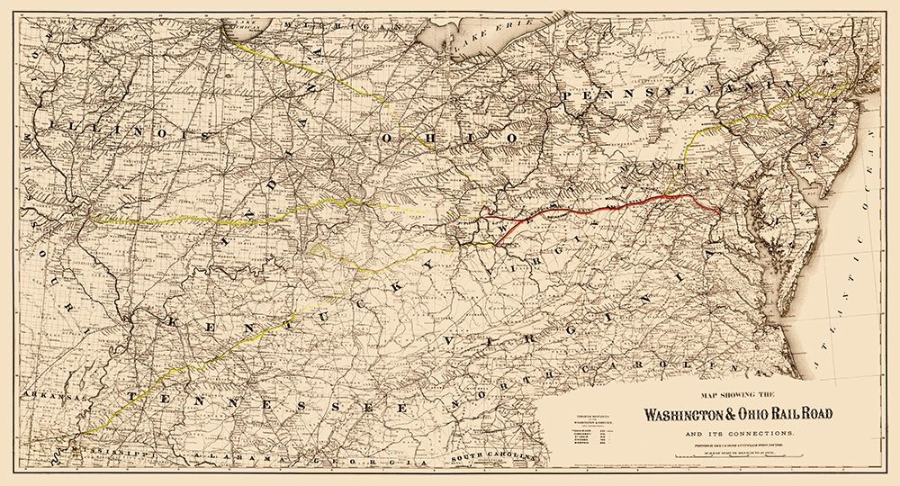 Washington and Ohio Railroad - Colton 1870 art print by Colton for $57.95 CAD